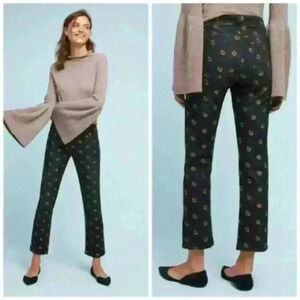 Anthropologie Pilcro Slim Straight Black Jeans with Floral Embroidery